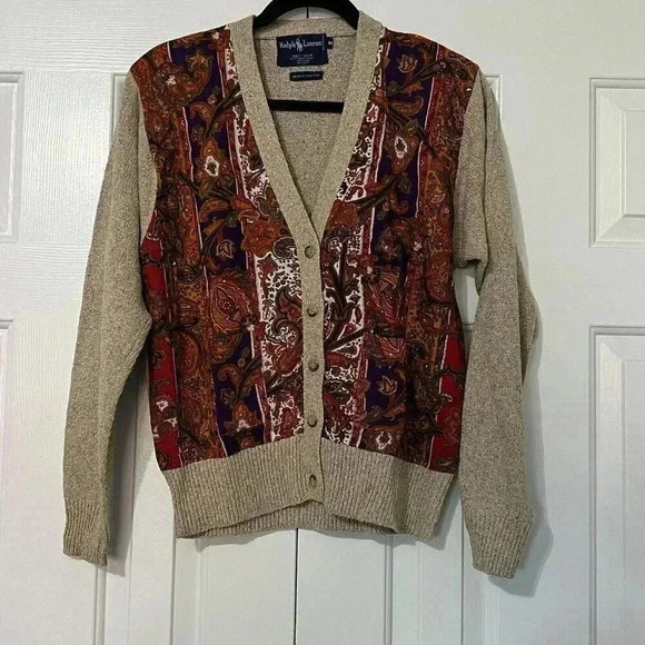 Vintage 90’s Ralph Lauren 100% Silk Button Front Cardigan Sweater Sz M Preppy - Picture 1 of 5